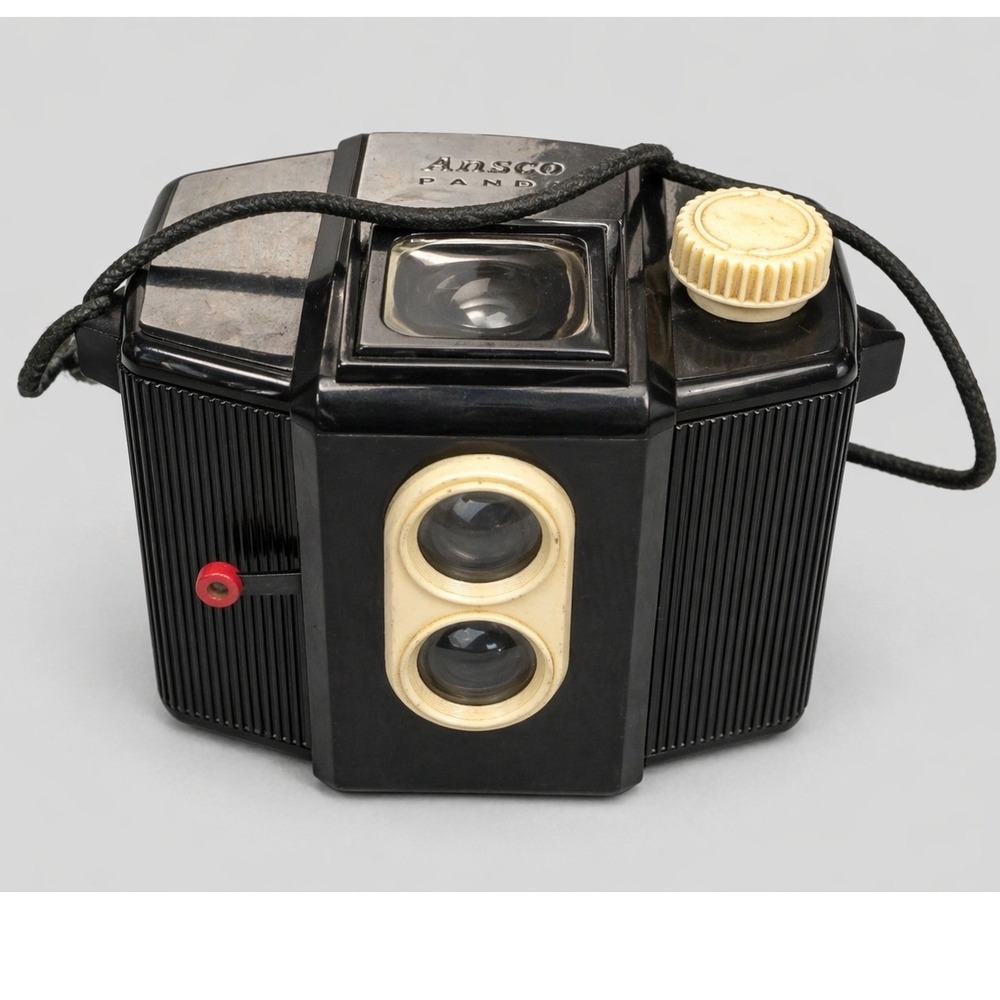 Vintage Ansco Panda 620 Roll Film Bakelite Camera Pseudo-TLR Black Cream USA